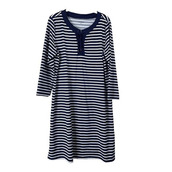 Lands' End Dresses & Skirts - Landsend‎ striped slinky dress Size L navy blue white